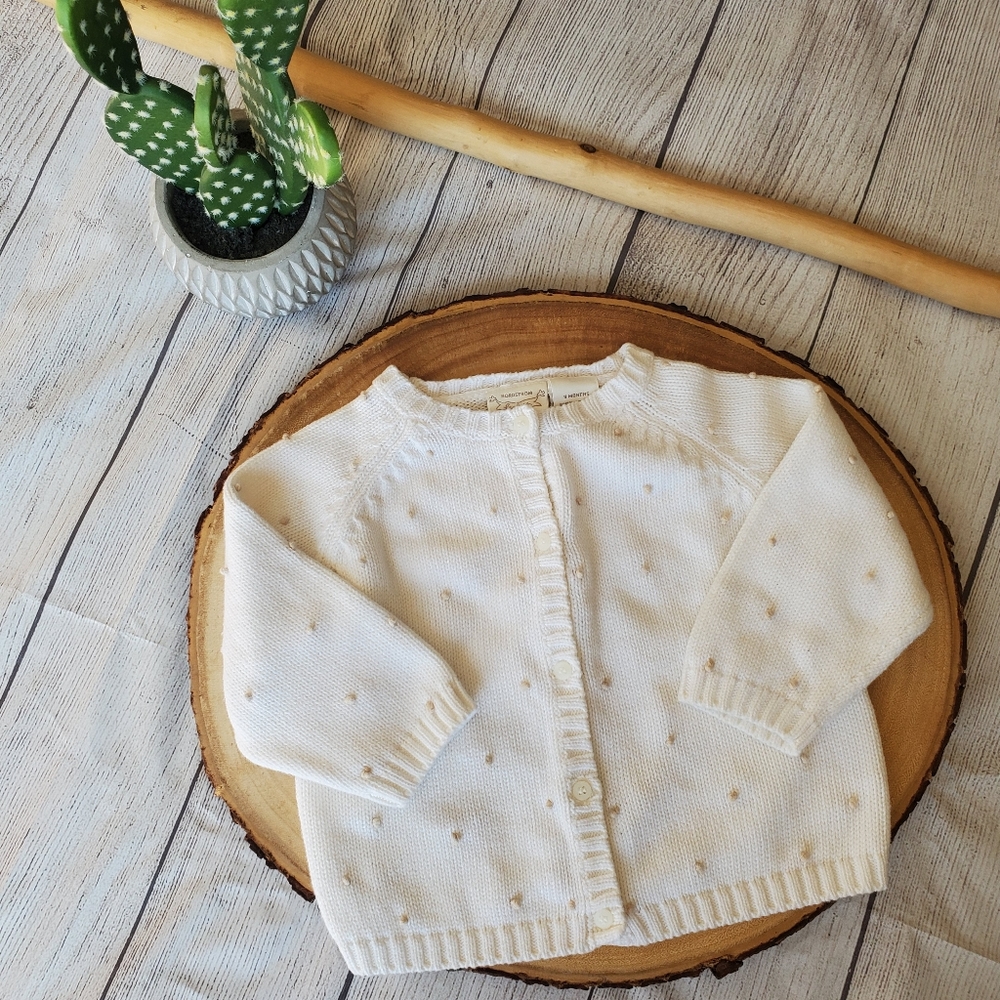 Nordstrom Baby 9 Month Cardigan Button Down Outerwear White Long Sleeve Sweater